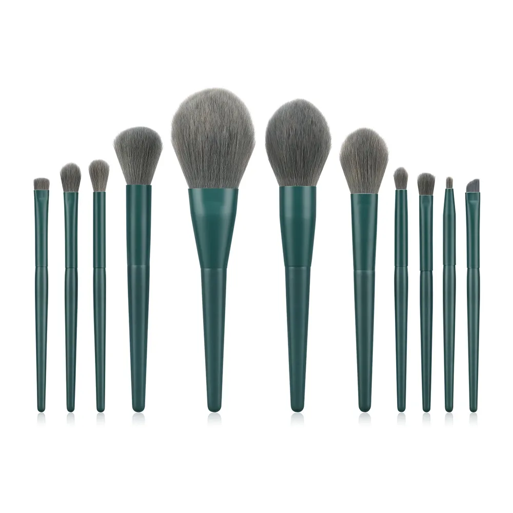 11Pcs Makeup Brushes Blackish Green Wooden Handle For Foundation Powder Make Up Brushes Beauty Tools