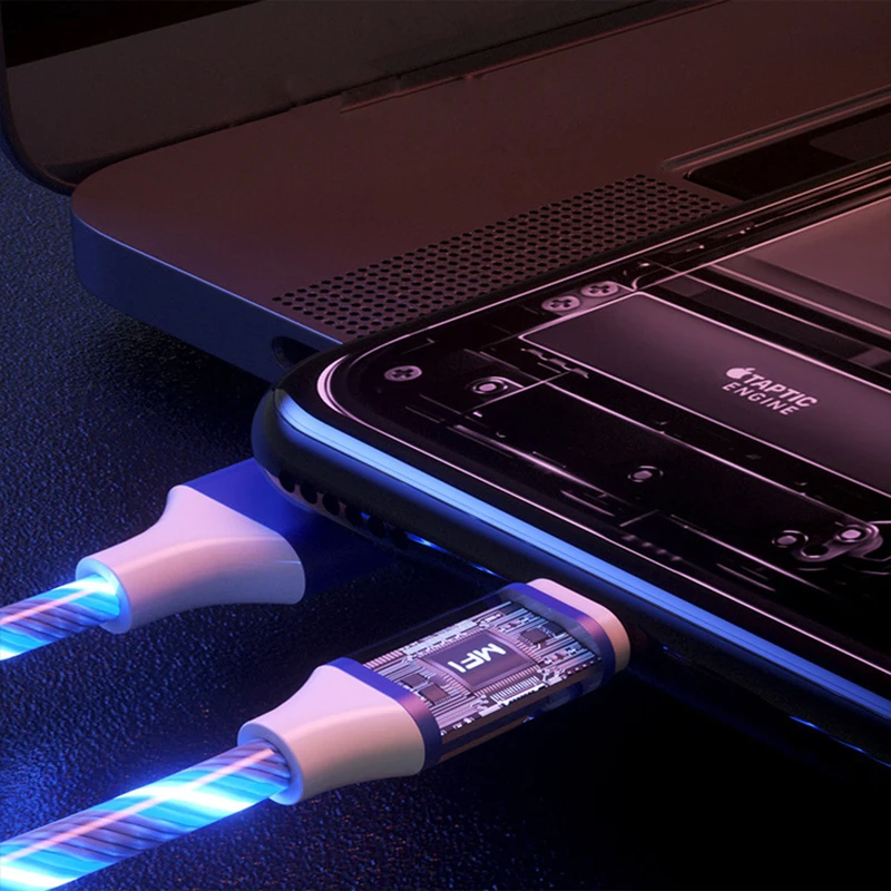 Светодиодный светящийся струящийся кабель Micro usb type C адаптер быстрой зарядки для телефона Microusb type-C зарядное устройство для передачи данных usb c для iphone samsung xiaomi