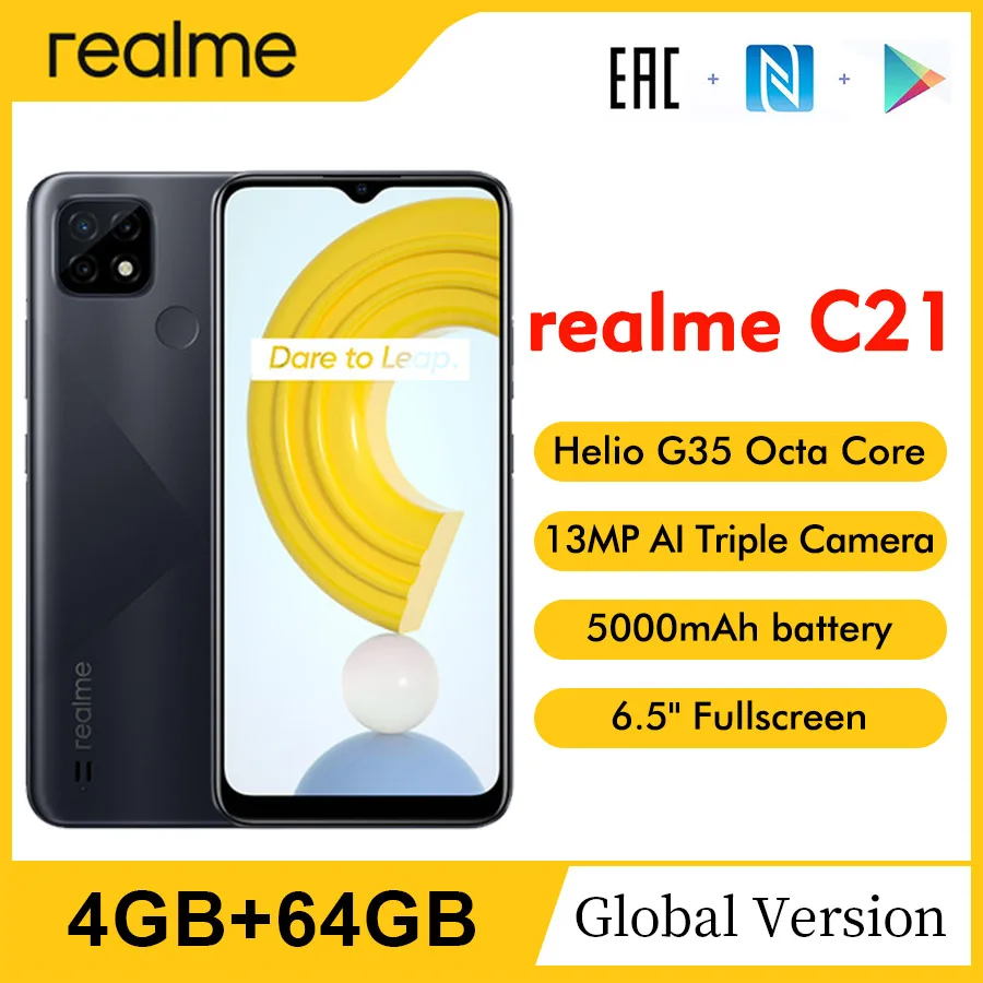 Глобальная версия realme C21 6 5 &quot4GB 64GB смартфон 13MP AI тройной Камера Helio G35 Octa Core 5000 мАч