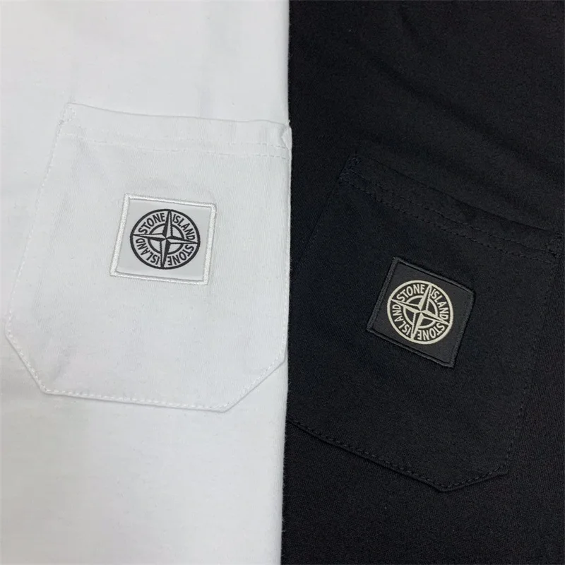 

STONE ISLAND Spring and Summer New Solid Color Simple Pocket T-shirt Men and Women with the Same Loose BF Wind Cotton Round Neck