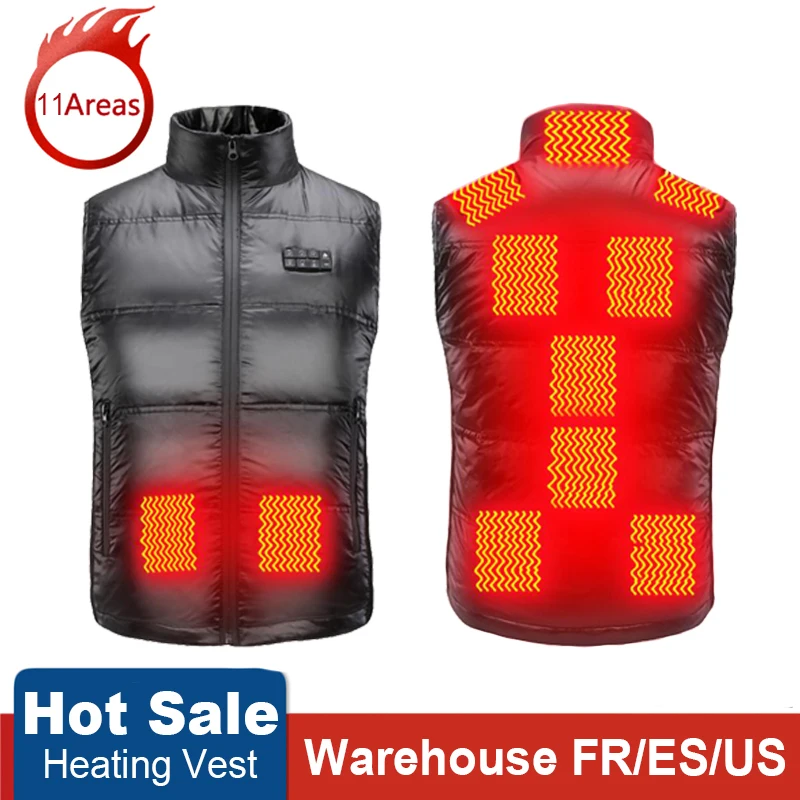 

11 Places Heated Vest Men Women Usb Heated Jacket Heating Vest Thermal Clothing Hunting Vest Winter Heating Jacket Black S-4XL