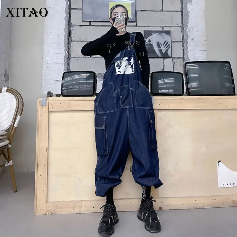 

XITAO Pleated Jumpsuits Patchwork Pocket Goddess Fan Casual Style 2021 Minority Elegant Solid Color Sleeveless Jumpsuits WMD2930