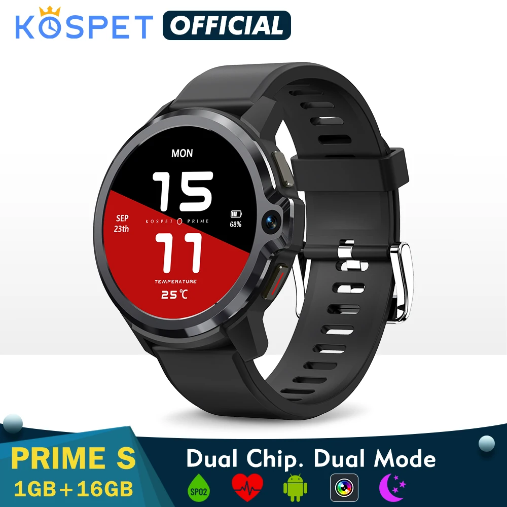  KOSPET PRIME S 1GB 16GB Smart Watch Men Dual Mode Camera Bluetooth GPS 4G Android Smart Watch  IP67 Waterproof 
