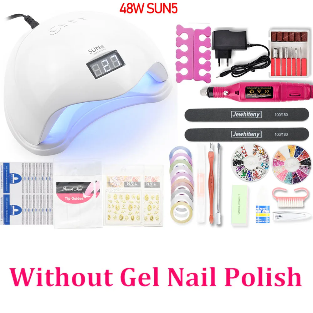 48W SUNX5 SET NO GEL Набор для ногтей 36 Вт/80 Вт Светодиодная УФ лампа для ногтей Сушилка Гель-набор для лаков замачиваемый маникюрный набор гель-лаков для ногтей УФ-удлинитель для маникюра - Цвет: 48W SUNX5 SET NO GEL