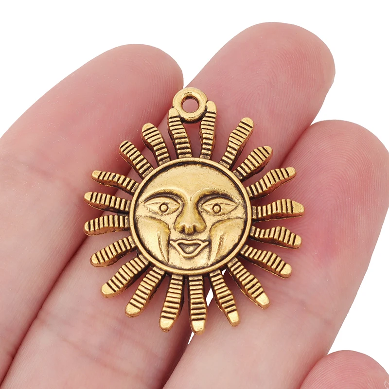 

ZXZ 10pcs Tibetan Silver/Gold Tone Sun Charms Pendants for Necklace Jewelry Making Findings 33x29mm