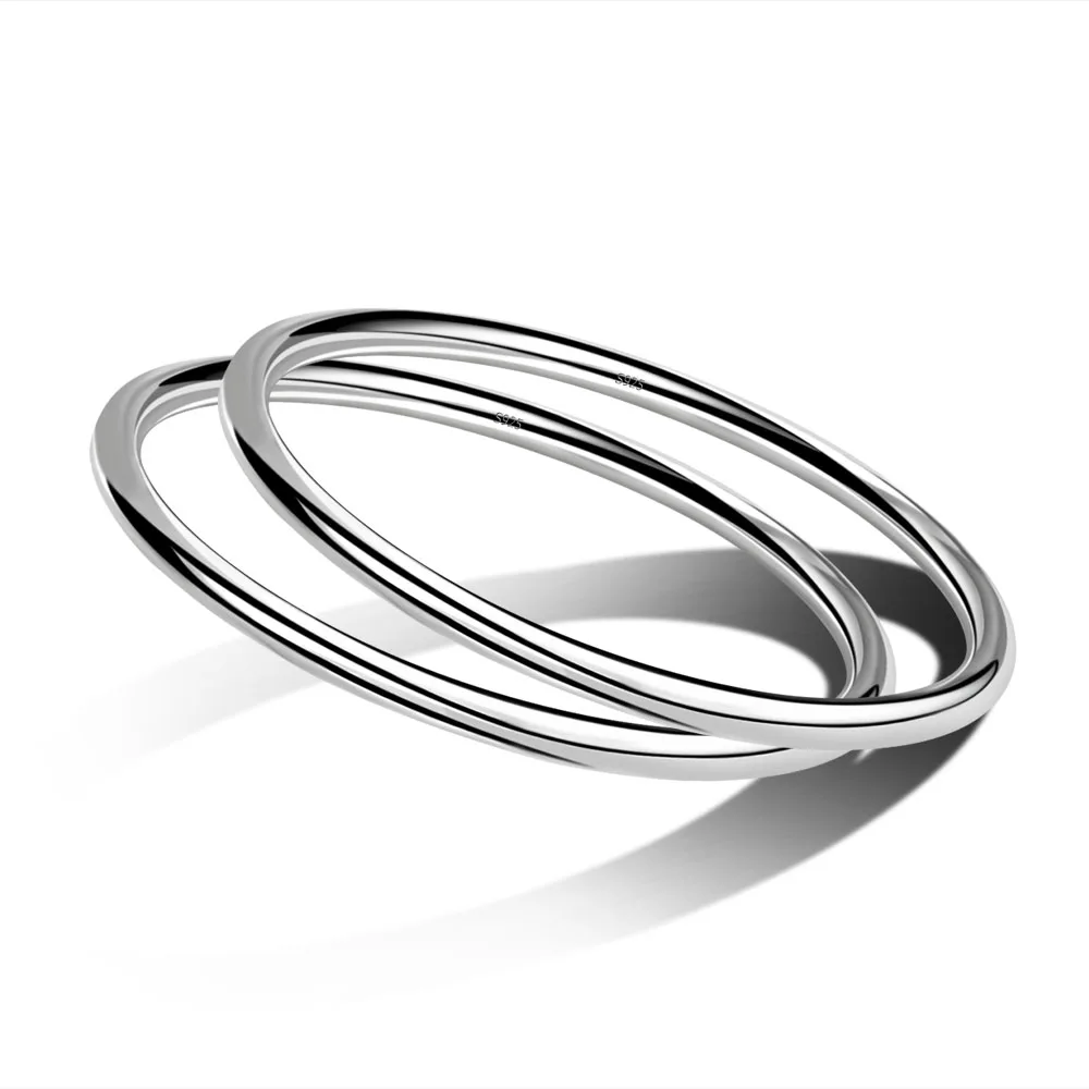 

New Arrival Pure 925 Sterling Silver Bangle Bracelets Women Smooth Bracelet Fashion Jewelry Birthday Christmas Gift Wide 4MM