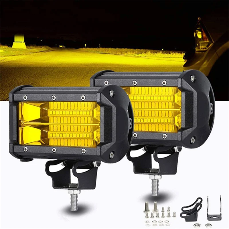 5 Inch 72W LED Light Bar Spotlight Yellow Spotlight LED Work Light Suitable for Off-Road Vehicle Truck 4WD Vehicle SUV Fog Light