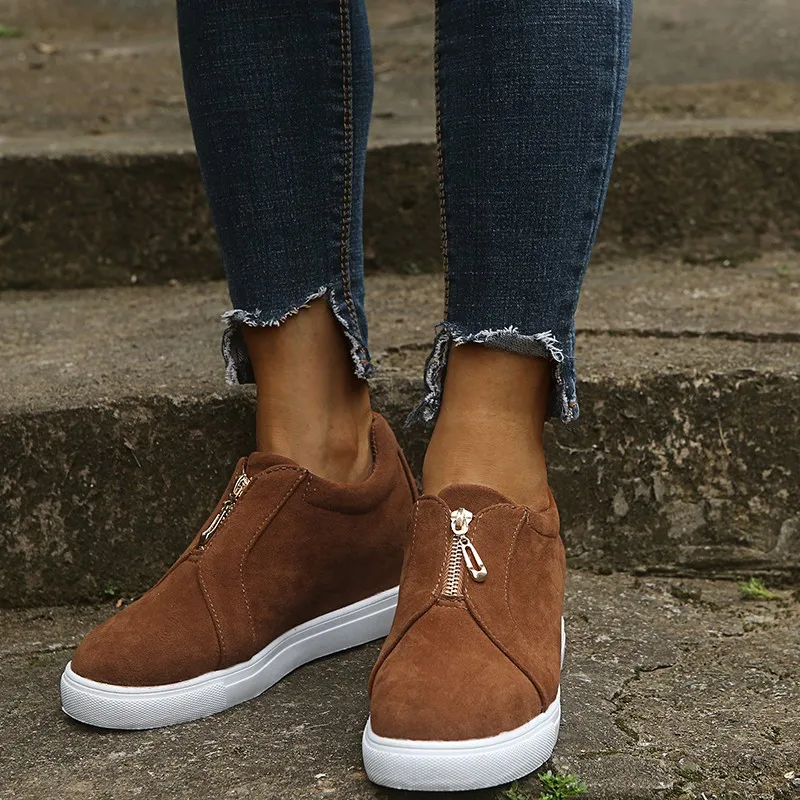 

Autumn Women Boots Faux Suede Leather Wedge Platform Ankle Boots Women Casual Shoes High Top Leopard Print Sneakers