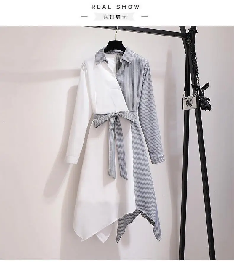 2XL-6XL женское осеннее платье большого размера повседневное Полосатое лоскутное платье с длинными рукавами 5XL Большие размеры; для офиса дамское необычное платье