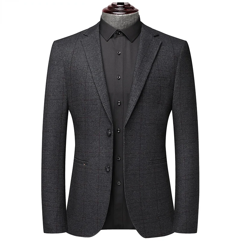 Classic Dark Gray  Mens Blazer Jacket Plaid Business Work Office Slim Fit  Casual Formal Wear Male Suit Coat Brand Clothes