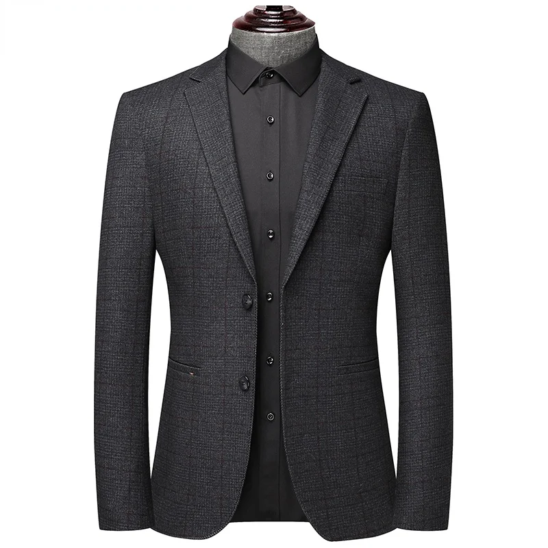 

Classic Dark Gray Mens Blazer Jacket Plaid Business Work Office Slim Fit Casual Formal Wear Male Suit Coat Brand Clothes