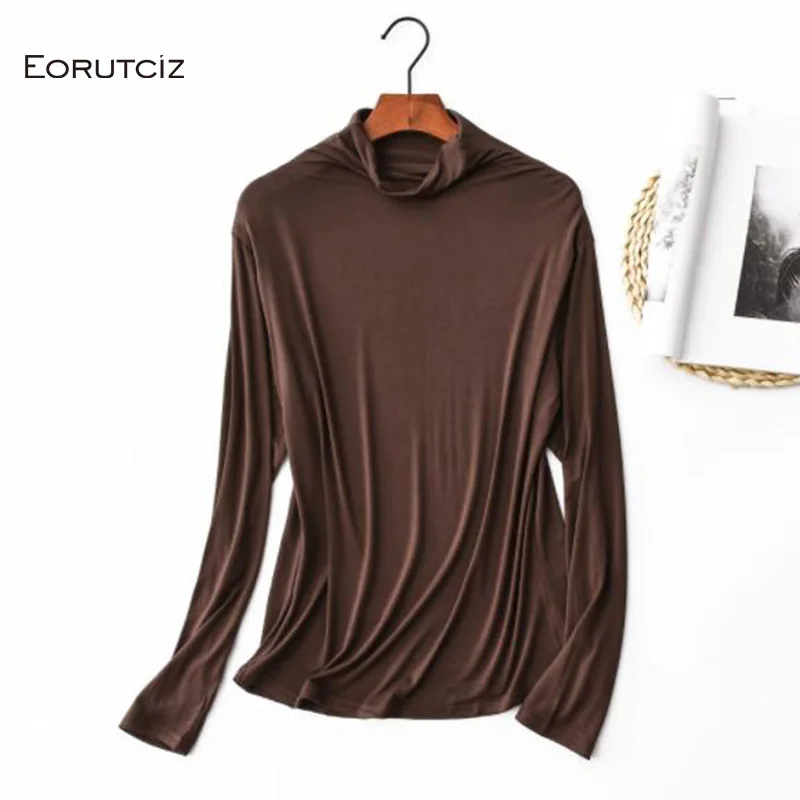 EORUTCIZ зимняя водолазка футболка Женские теплые рубашки тонкий модальный длинный