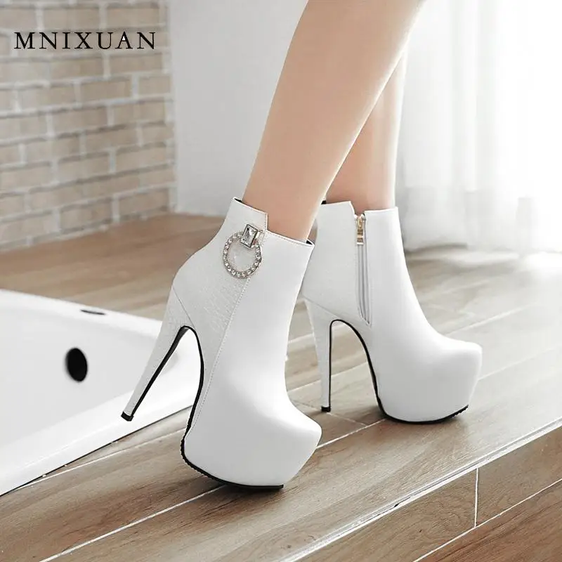 

Женские ботинки на платформе MNIXUAN, черные и белые ботильоны на тонком высоком каблуке, зимние ботинки, размер 47, 2019