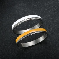 fashion yellow white enamel epoxy women men bangles lovers stainless steel charm chain with bracelet jewelry gifts pulseira