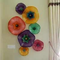 Murano Flower Plate Lamps Wall Decor Art Hand Blown Glass Hanging Plates Cabinet Home Decorations 6 to 12 Inches