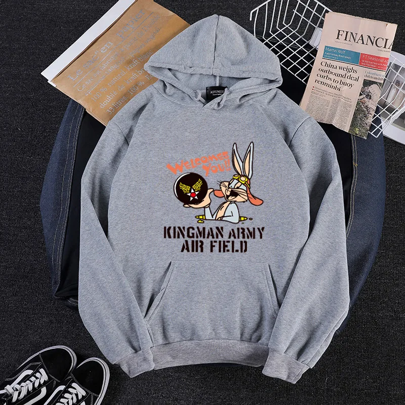 

Winter Harajuku Cute Rabbit Cartoon Print Hoodies Casual Simple Japan Style Sweatshirt Loose Black All-Match Couples Streetwear