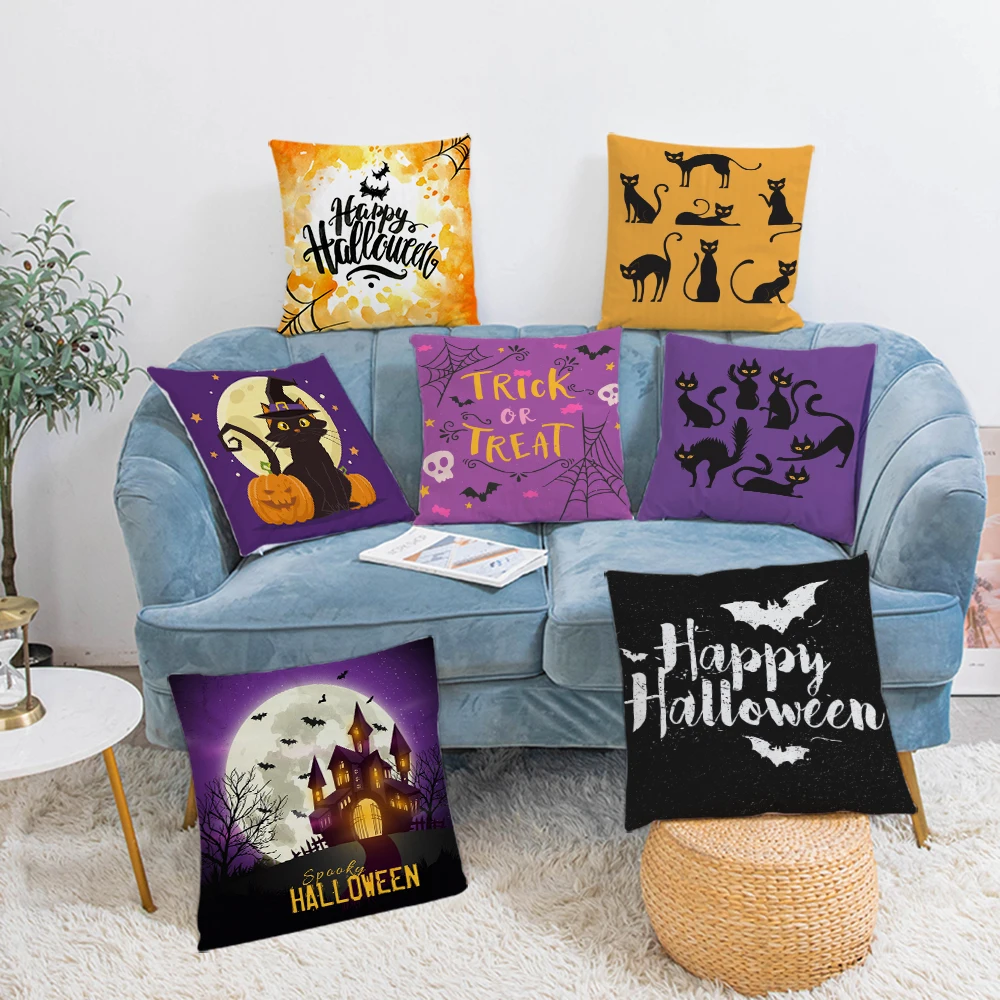 

Wholesale High Quality Happy Halloween Plush Cushion Cover Home Decor Animal Bat Throw Pillowcases Sofa Decorative Coussin 45x45