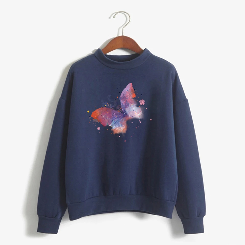 

2021 new Casual Loose Butterfly Print Hoodies Women Harajuku Pockets Workout Pullover Top Autumn Winter Hoodie Kpop Sweatshirt