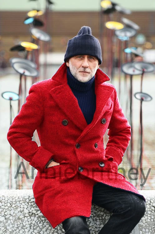 Мужской твидовый пиджак темно-синий двубортный зимний 2022