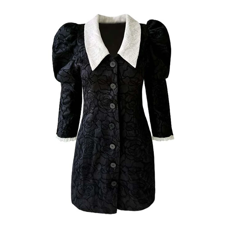 Женское винтажное мини-платье VSUE черное однобортное платье с отложным