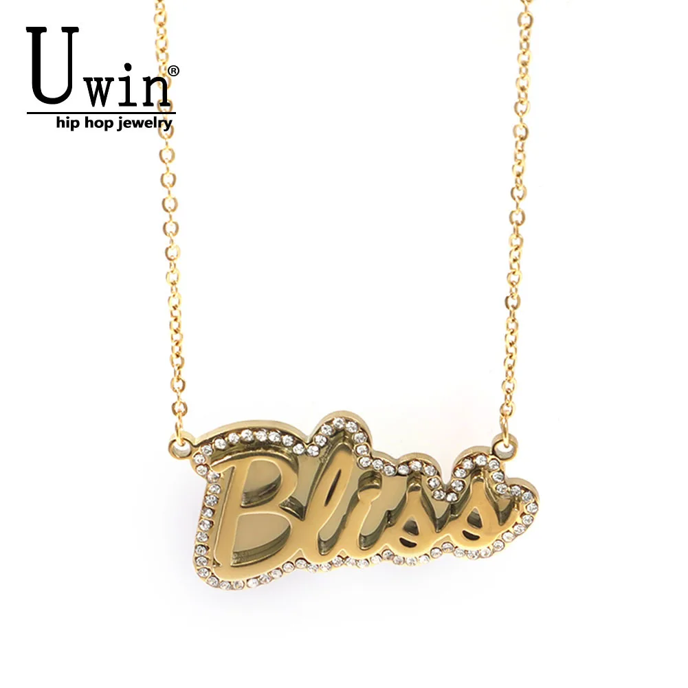 Uwin collana con nome in acciaio inossidabile con ciondolo in strass personalizzato personalizzato catena iniziale girocollo regalo di moda