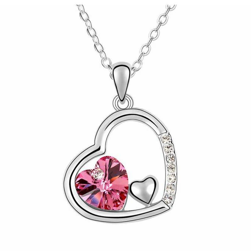 SHDEDE Хрустальное Двойное сердце ожерелье с кулоном Женская Классическая Новая