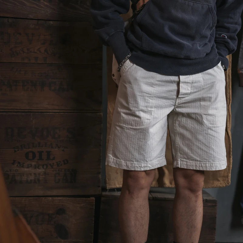 Bronson 1940s WWII 12oz Original Fabric USN HBT Deck Worker's Fatigue Shorts Men's High Waisted Loose Shorts
