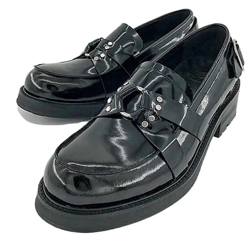 

New Spring Black Casual shoes Loafers Genuine Leather Goodyear Round Toe Party Dress Shoes hasp high heel