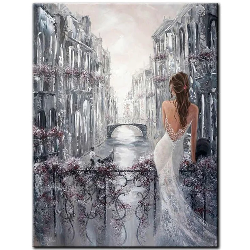 

hot sale!diamond painting Water city of italy beauty square diamond embroidery round drill girl back of rat year gift,FF2402