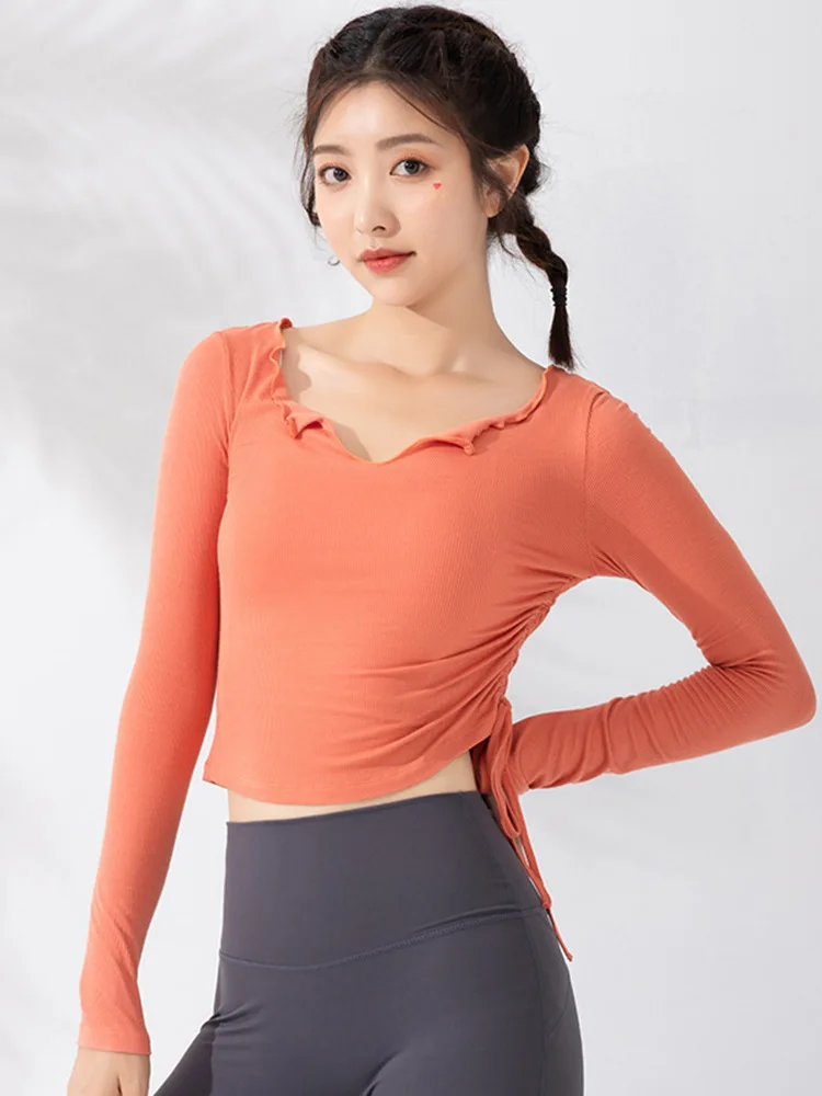 

Sexy Strappy Sports T-shirt Women's Tight-fitting Long-sleeved Yoga Shirt Running Fitness Clothes Were Thin Autumn