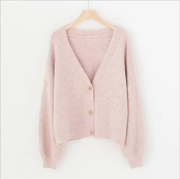 

Knit Cardigans Winter Women Sweater V Neck Chic Tops Oversize Outwear Sweater Coat Puff Sleeve Cardigan Women Suete Mujer 2021
