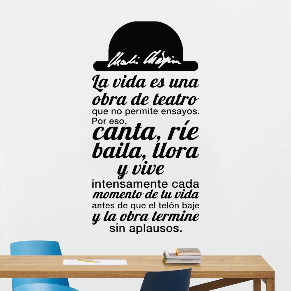 

Spanish Quotes Wall Decals Life is a play Motivational Sentence Home Decor Living Room Modern Office Vinyl Window Stickers Y755