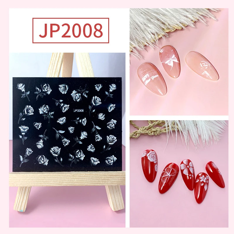 

1Pc Laser Effect 5D Nail Sticker Rose Flowers White Butterfly Slider Transfer Decals Nail Foils Art Wraps Manicures Accessories