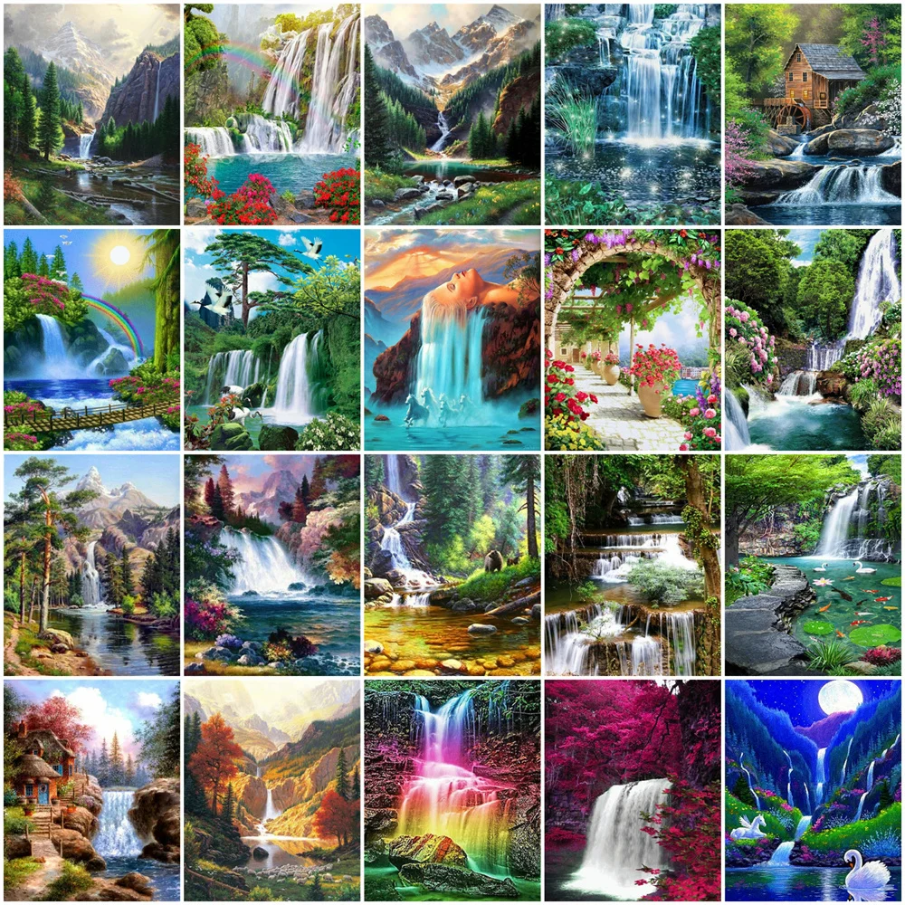 HUACAN Oil Painting By Numbers Waterfall Landscape Acrylic DIY Frame On Canvas Picture By Numbers Mountain For Living Room