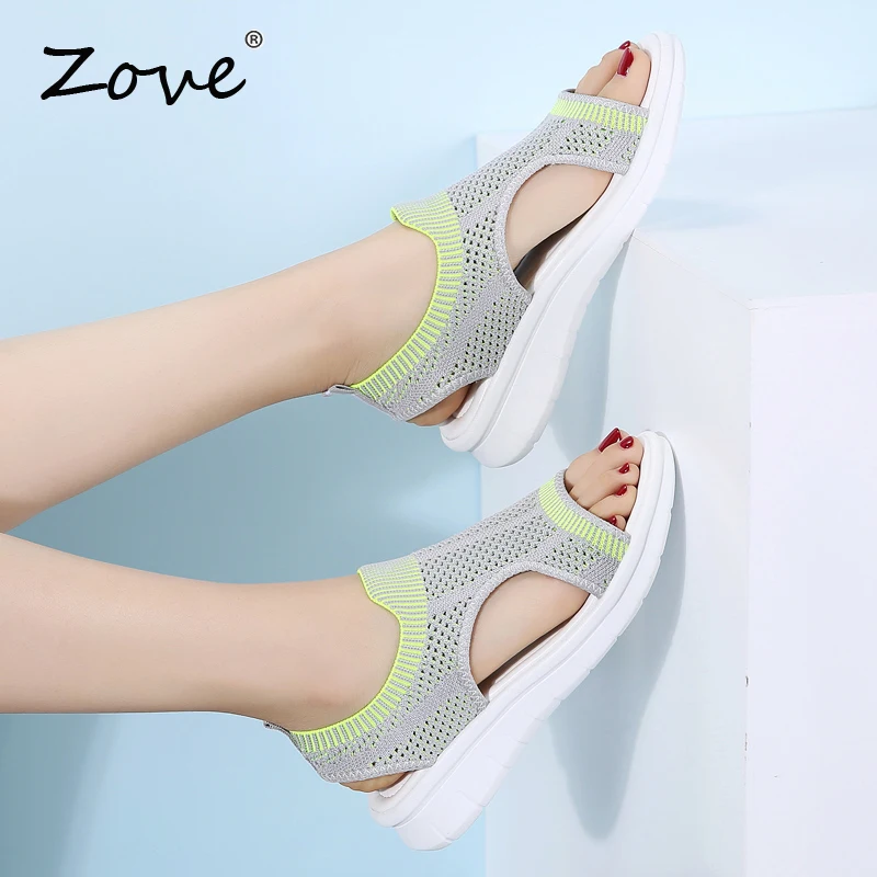 ZOVE Women Flat Sandals 2019 Summer Casual Mesh Outdoor Sandlas Fashion Slingback Slip On Ladies Chic Travel Shoe Beach | Обувь