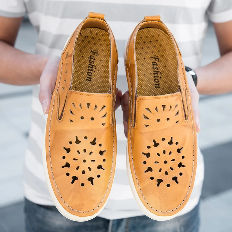 

Casual Summer Male cowhide Leather Sandals Cool genuine Leather Shoes Men's leather casual hollow sandals Hole shoes men