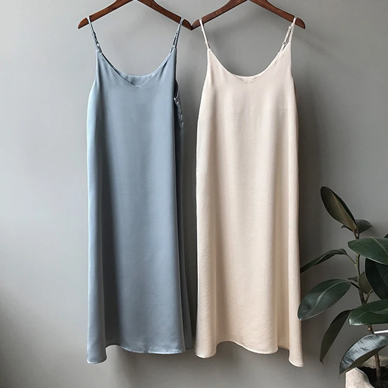 

Summer Sexy Slim Camisole Bottom Dress Petticoat Wild Bottoming Female Maxi Thin Dresses Vestidos Women Solid Long Dress