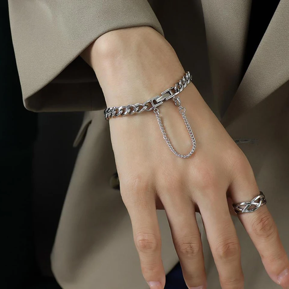 

New Luxury Never Fade Tassel Thick Chain Necklace and Bracelet for Women Stainless Steel Bracelets 18K Gold Plated Jewelry Sets