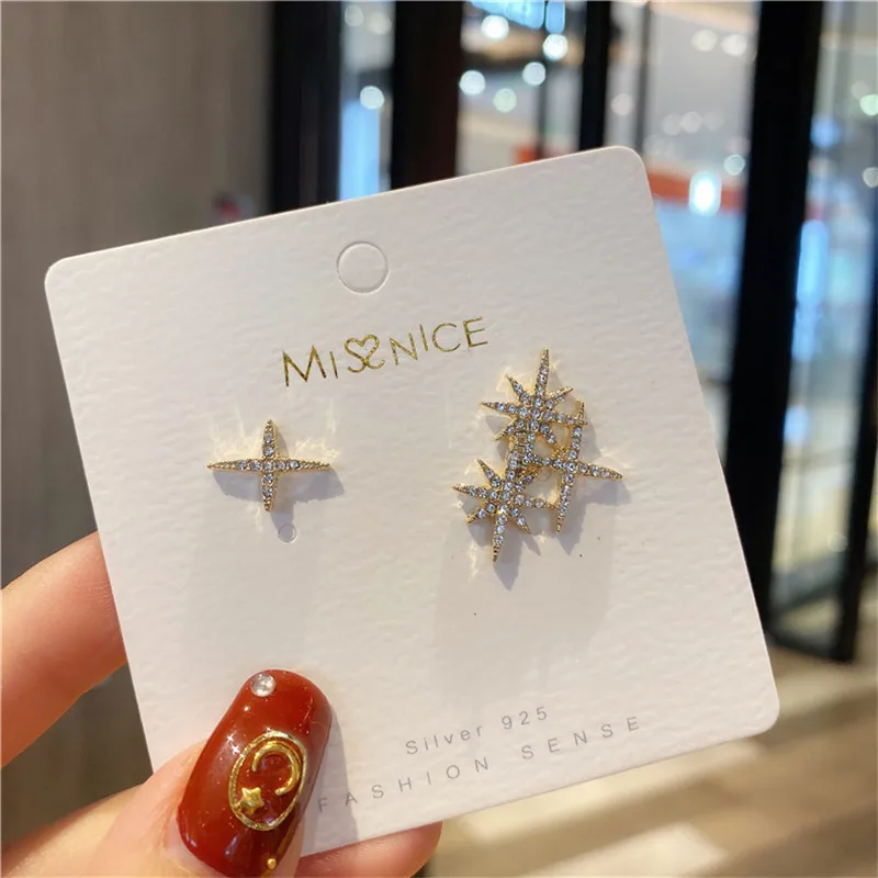 Модные Кристальные асимметричные серьги гвоздики со звездами для женщин