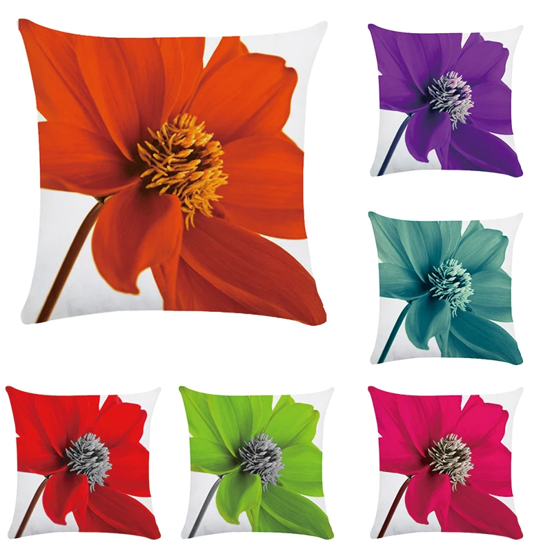 Цветной цветочный Чехол на подушку синий фиолетовый красный мультяшный Декор