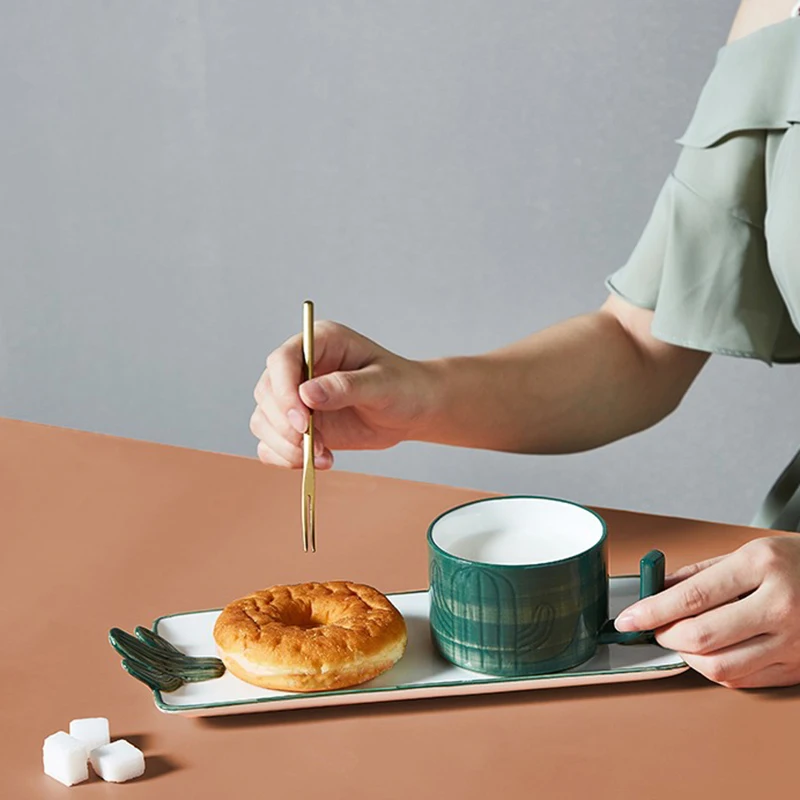 Кружка с узором в виде кактуса керамические чашки для завтрака тарелка посуда