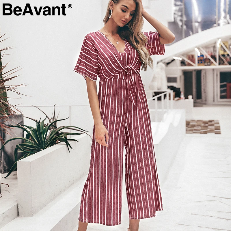Женский комбинезон в полоску BeAvant повседневный Длинный летний с высокой талией и