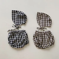 newborn baby girl clothes sets for baby boys plaid bloomershat summer 2pcs outfits baby linen shorts suit korean baby clothes