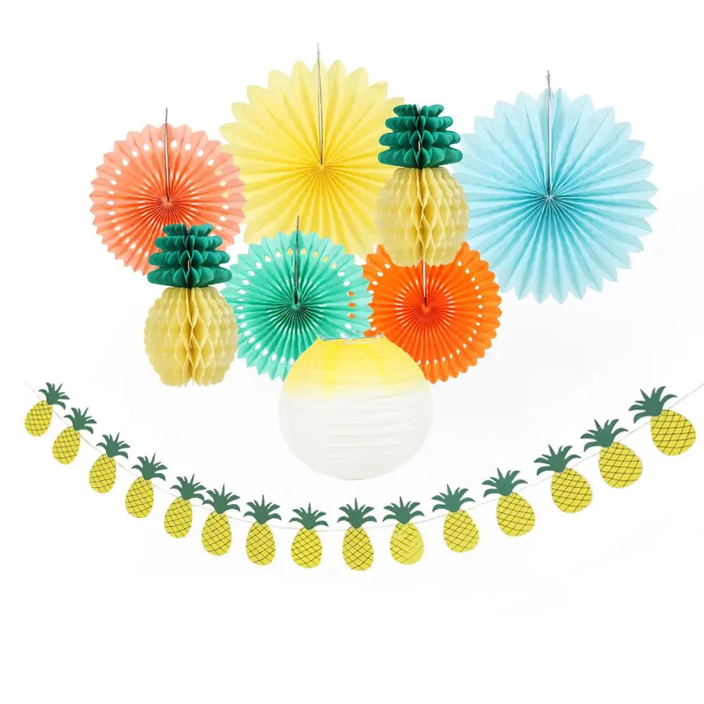 Летний комплект украшений для вечеринки Фонари Бумага вентиляторы ананас