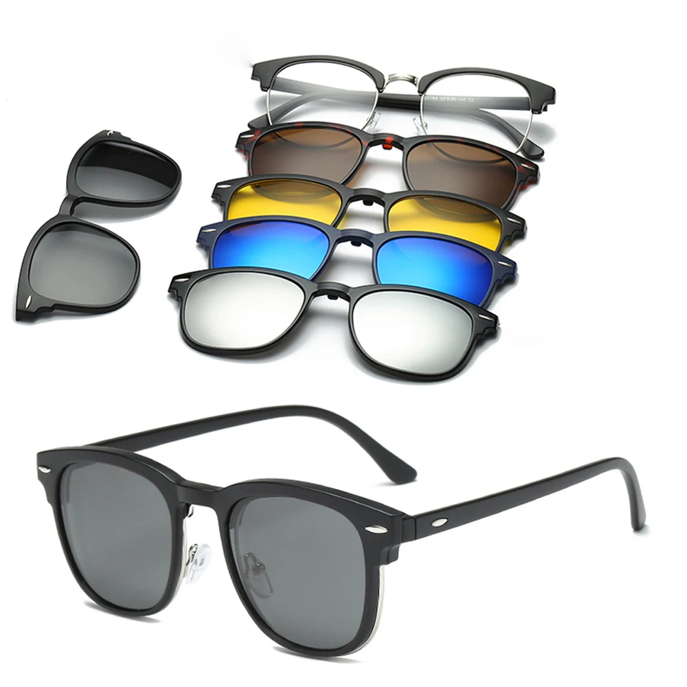 

6 In 1 Custom Men Women Polarized Optical Magnetic Sunglasses Clip Magnet Clip on Sunglasses Clip on Sun Glasses Frame