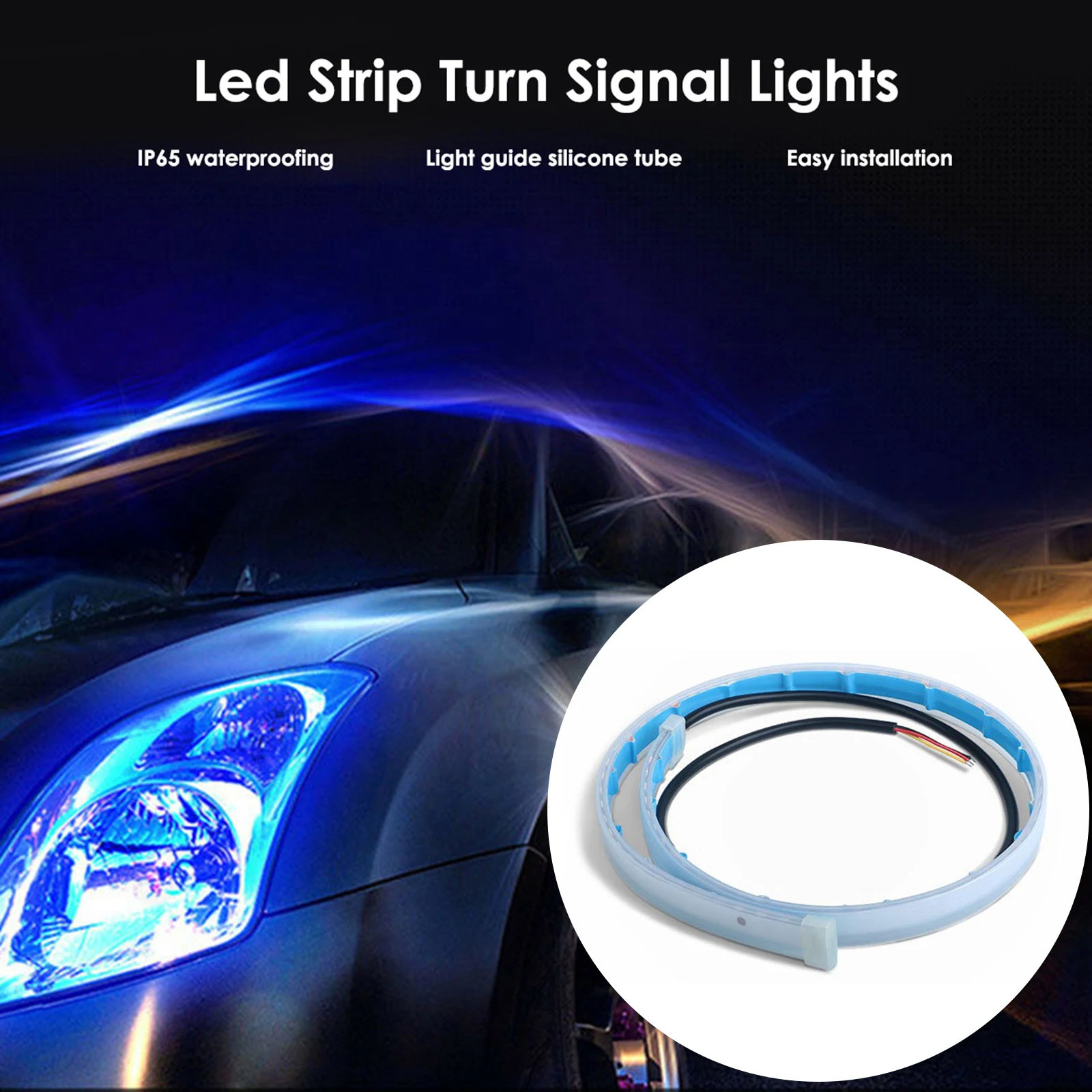 

2pcs DC 12V Car LED Strip Light DRL Waterproof Sequential Turn Signal Light White Daytime Running Light Yellow Turn Signal