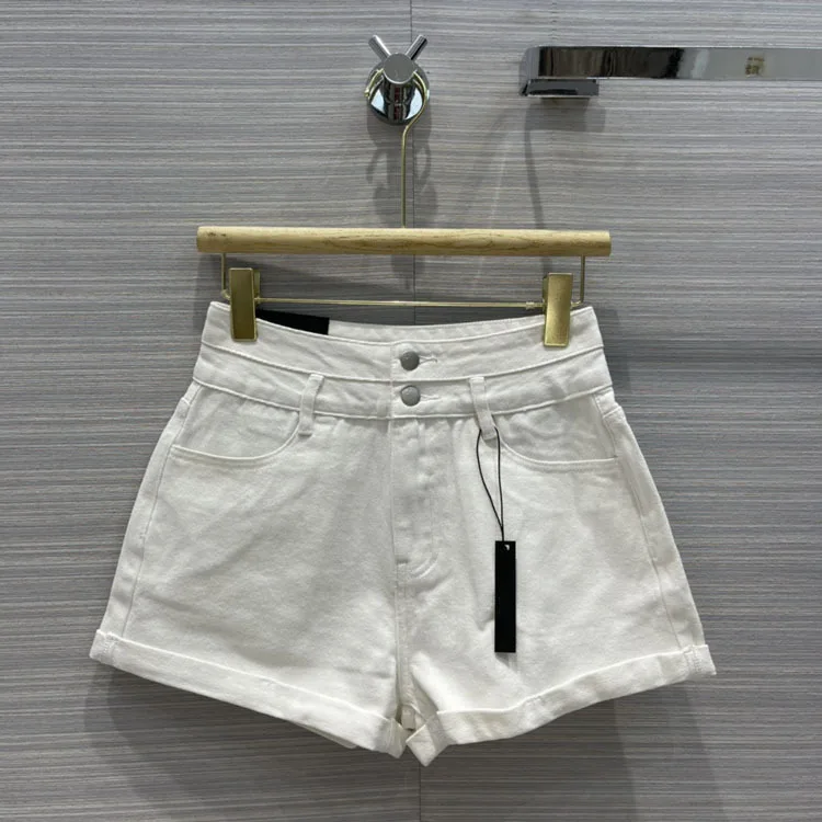 

Женские роскошные Брендовые повседневные 2021 сезон: весна-лето мальчиков на двух пуговицах и мини однотонные прямые джинсы стрейтч светильн...