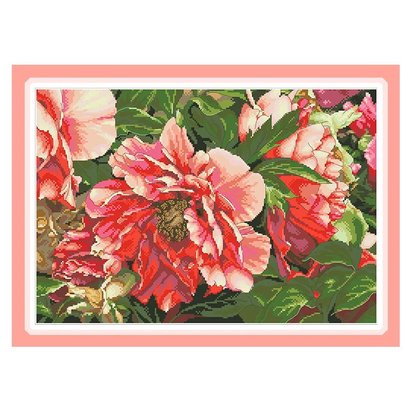 Bright Peony Flowers Cross Stitch Kits Embroidery Needlework Sets 11CT 14CT DIY Printed Canvas Sewing Crafts Home Decoration