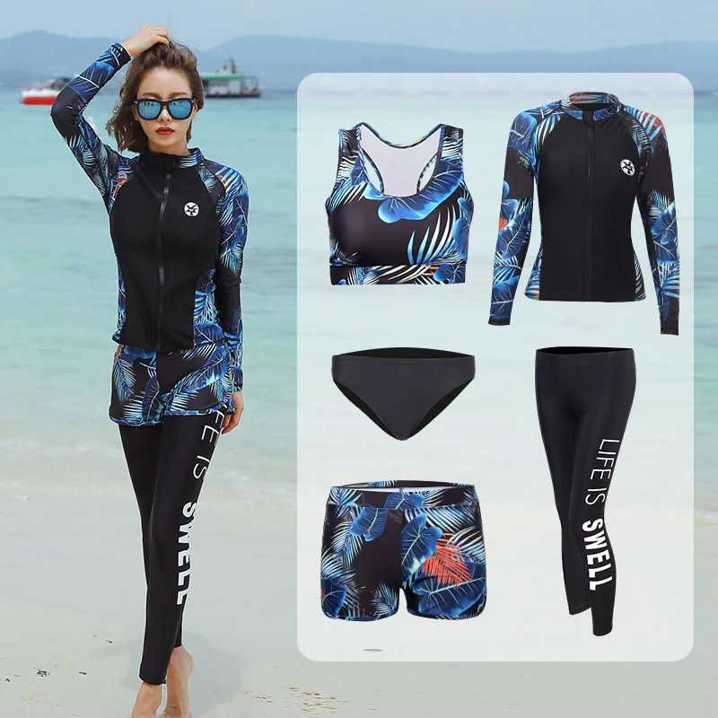 

Korean Diving Suit Zipper Split Long-Sleeved Long Trousers Swimsuit Sun Protection Quick-Drying Couple Men and Women Dive Skin