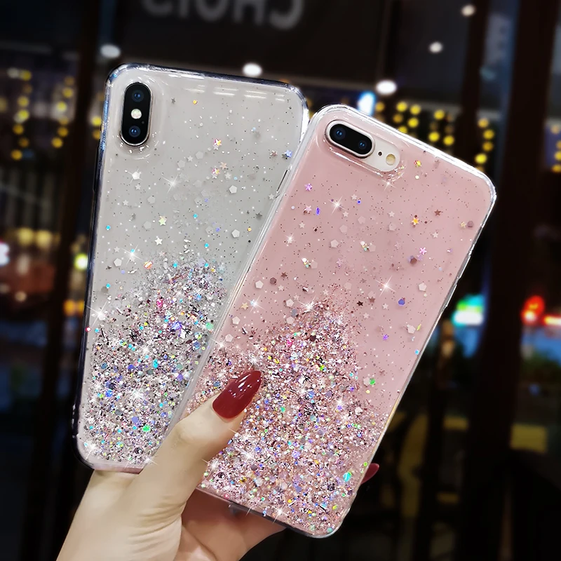Чехол для OPPO A9 2020 A3S A5 A7 A9 F5 F7 F9 F11 K3 K5 Relame x Reno 10x A59 A83 A57 F1S, мягкий с блестками